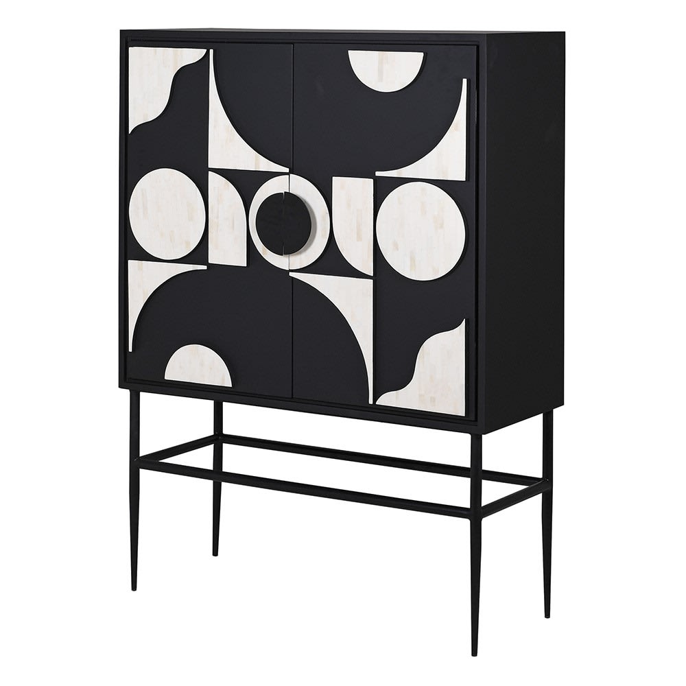 Monochrome Bone Geometric Bar Cabinet