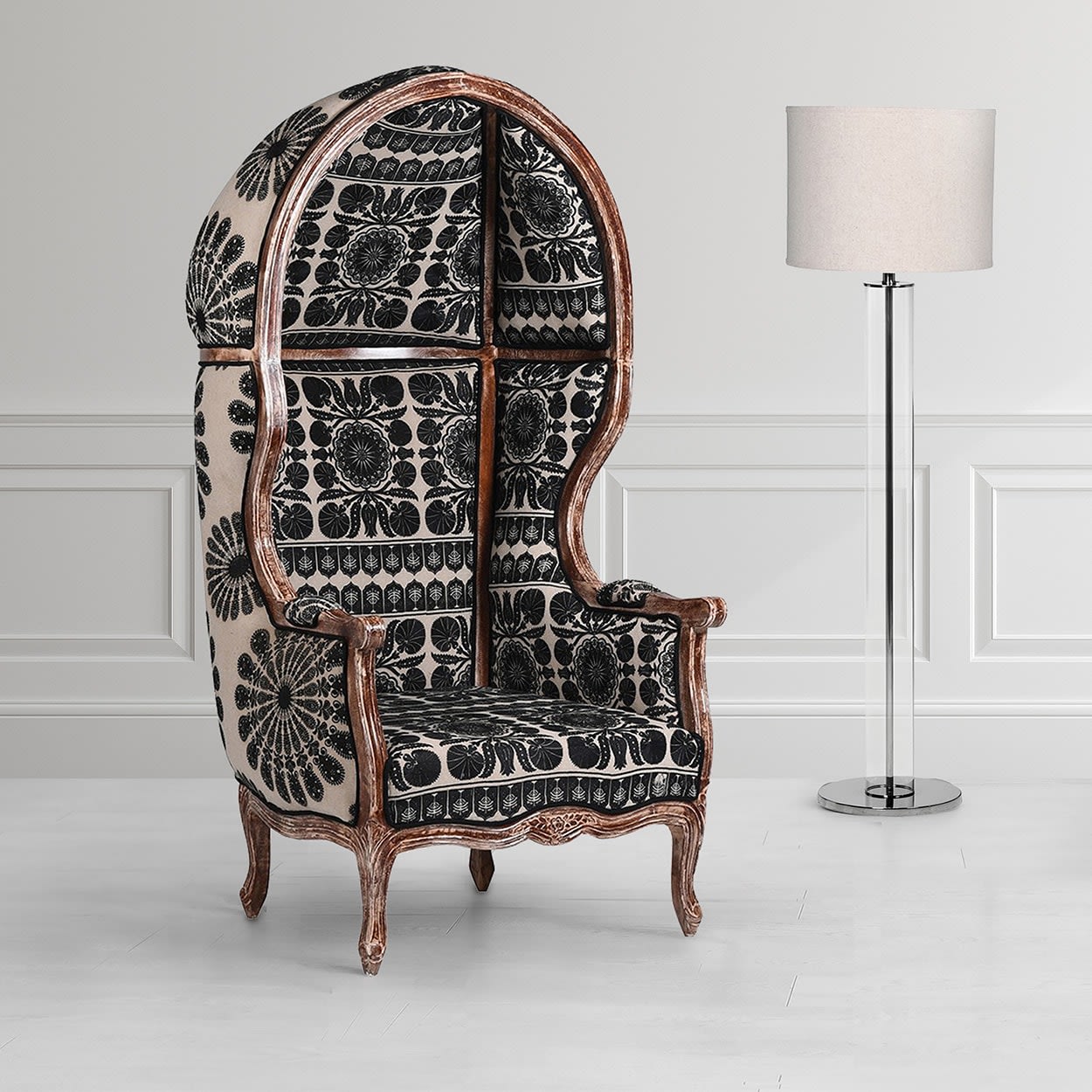 Black Paisley Patterned Cotton Porters Chair