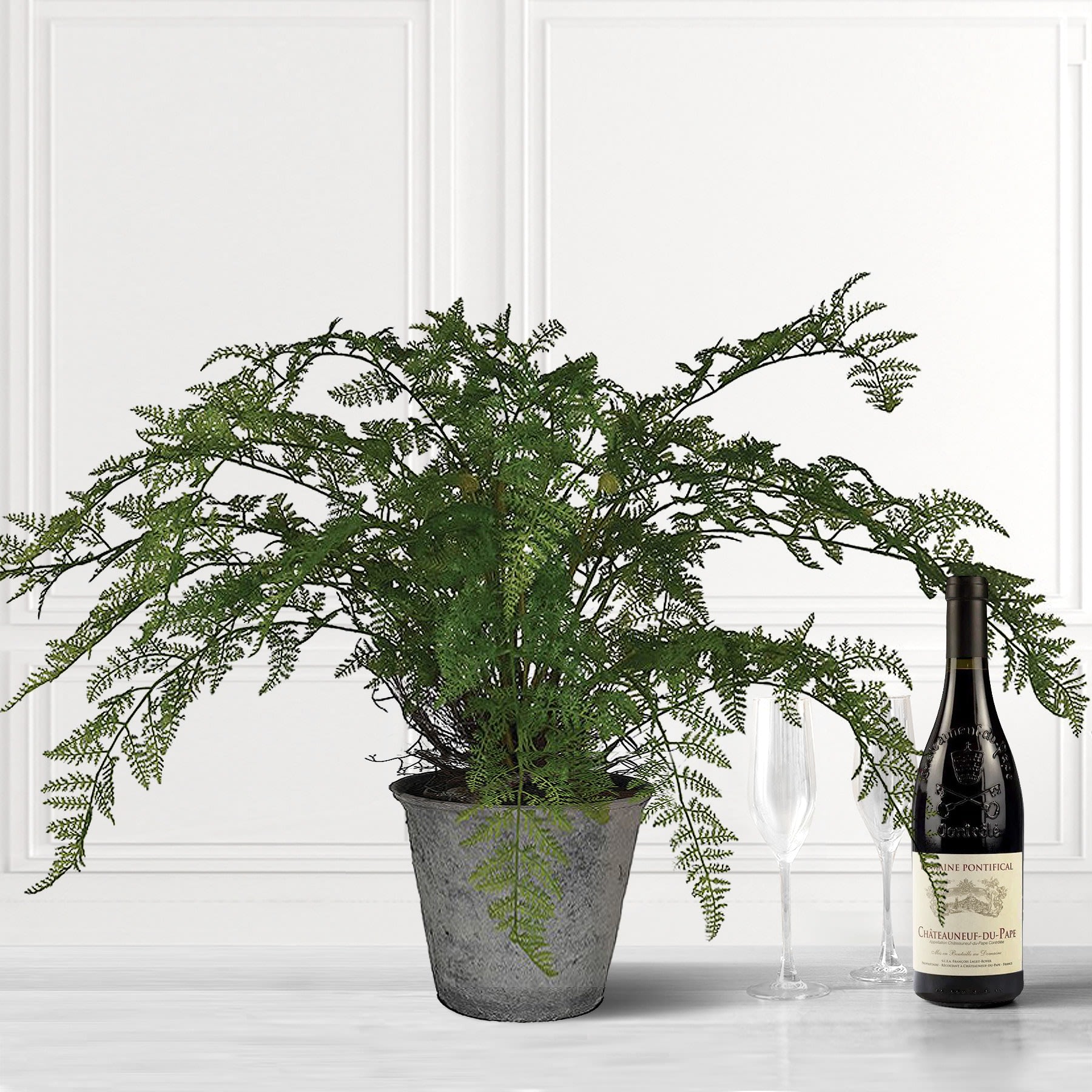 Large Fern Bush in Metal Pot