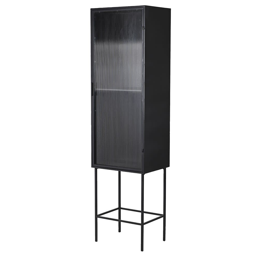 Industrial Ribbed Glass Tall Cupboard