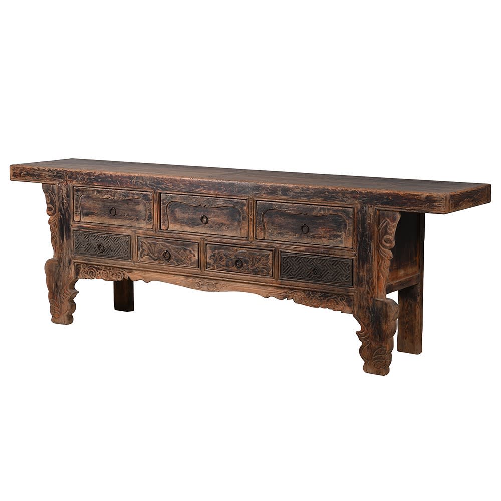 Black Distressed Wooden Hall Console Table with Drawers