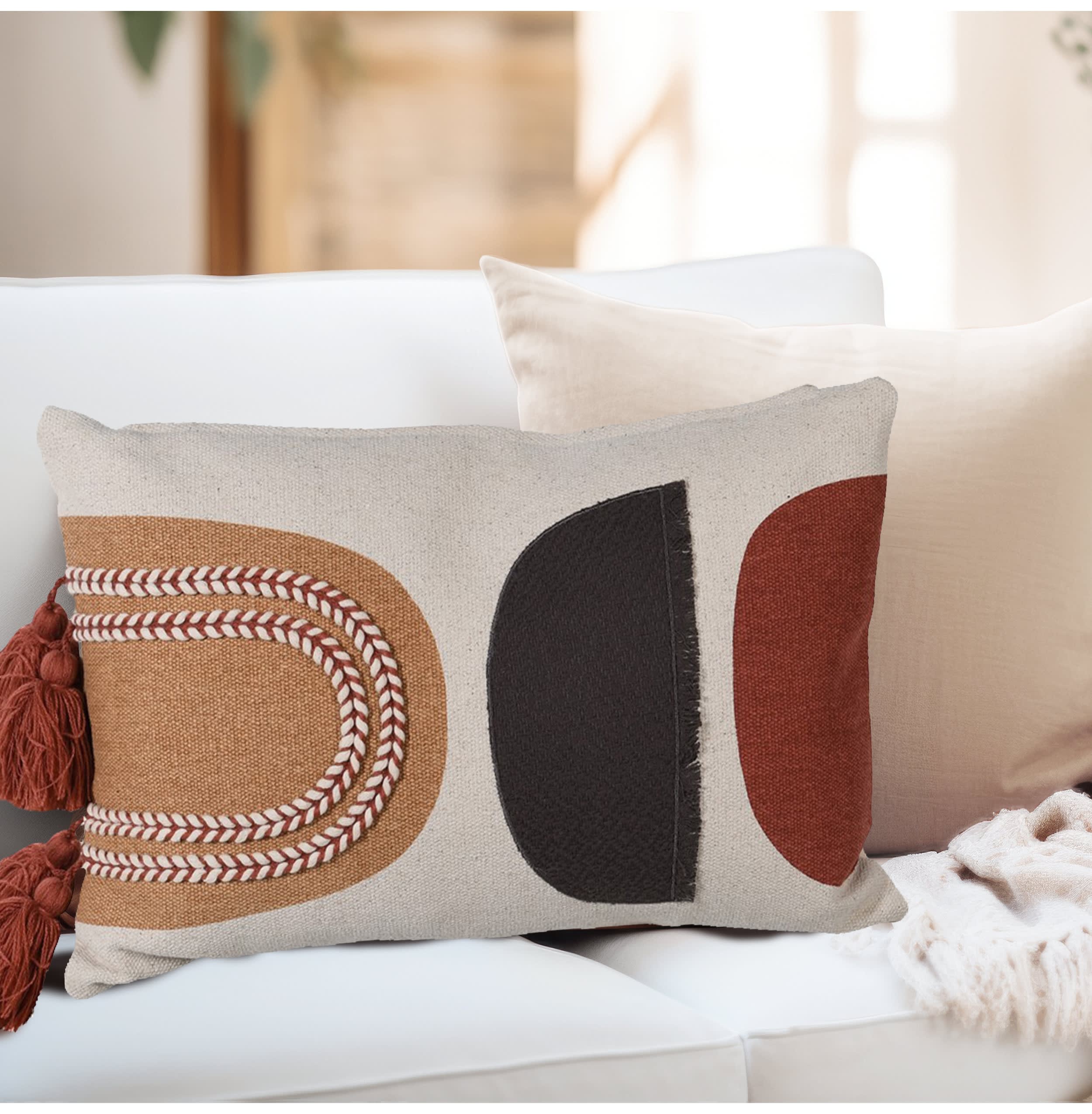 Minimalist Geometric Cushion with Tassels