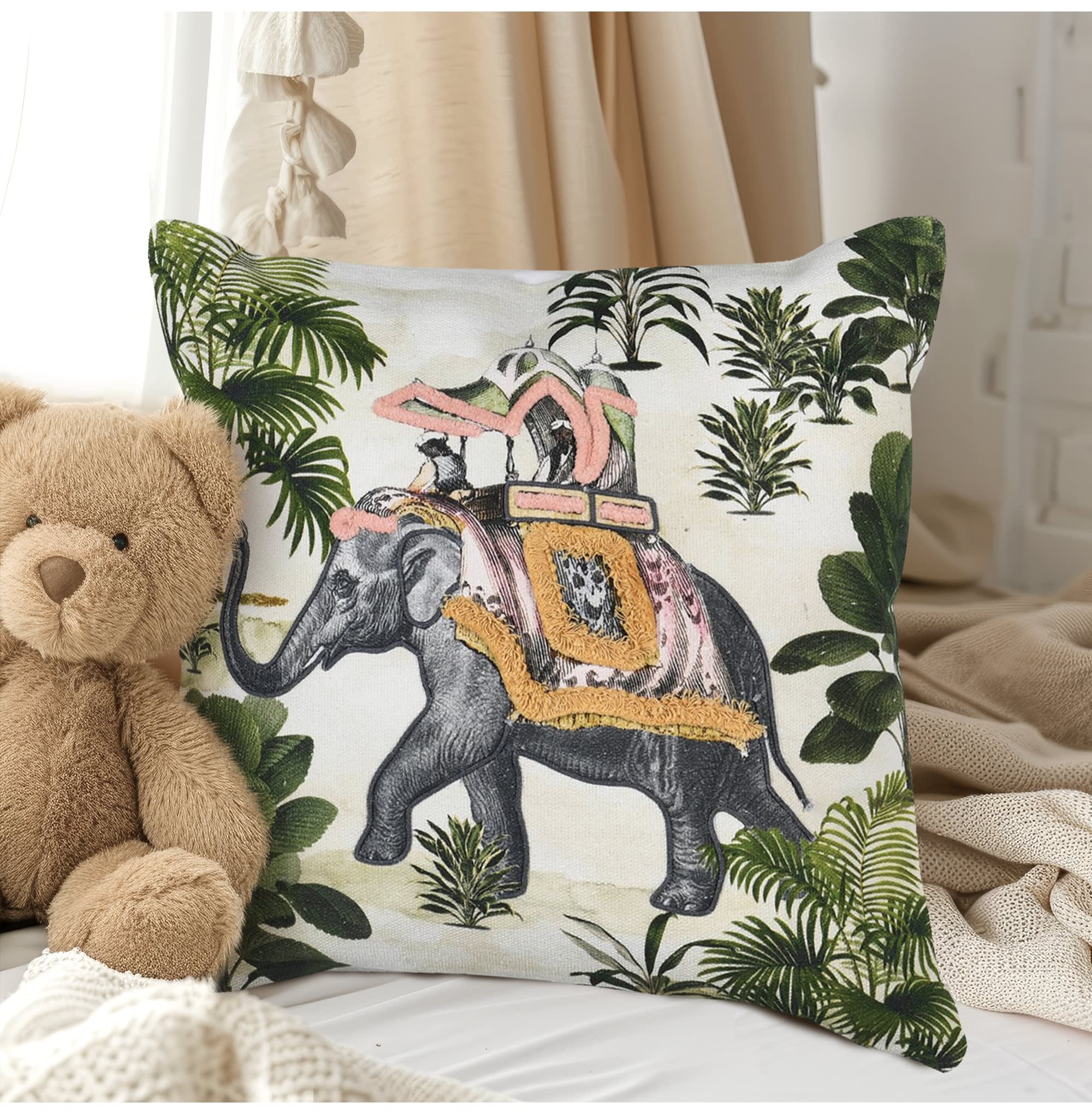 Oriental Elephant Embroidered Cushion