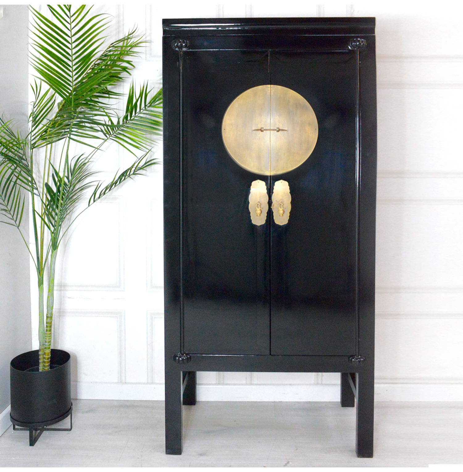 Oriental Style Black Tall Cabinet