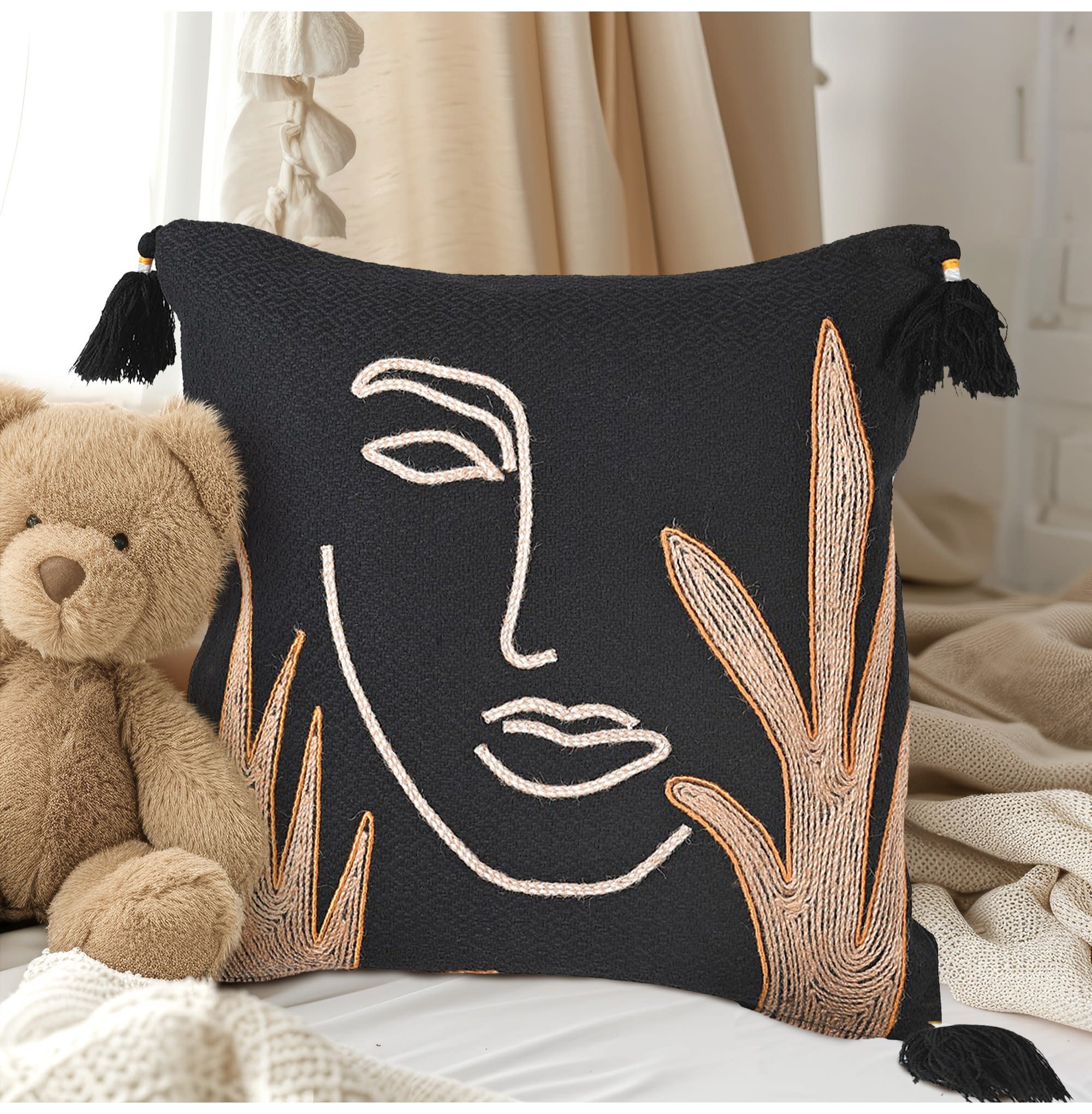 Minimalist Black Face Silhouette Cushion