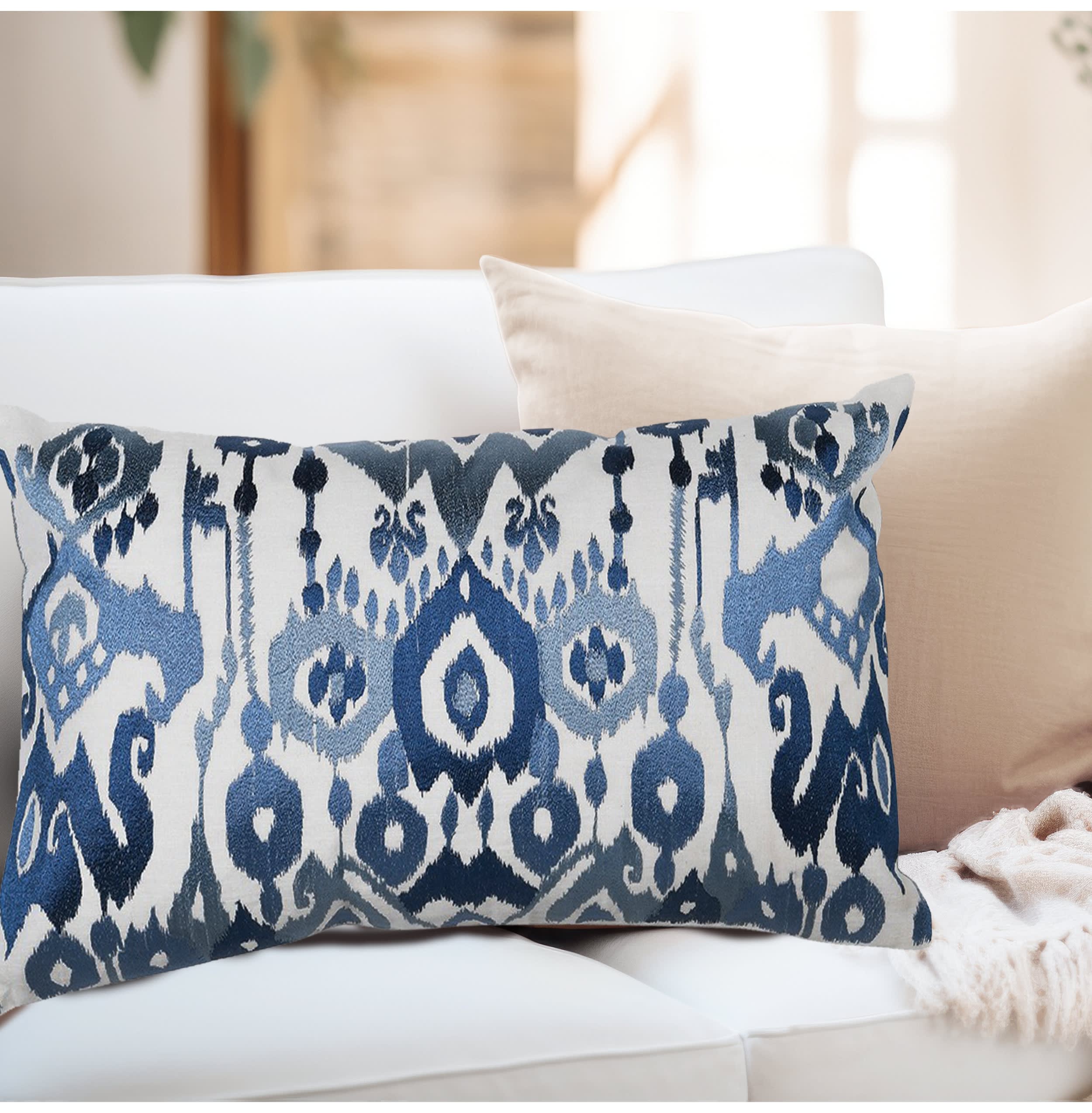 Blue and White Abstract Pattern Cushion