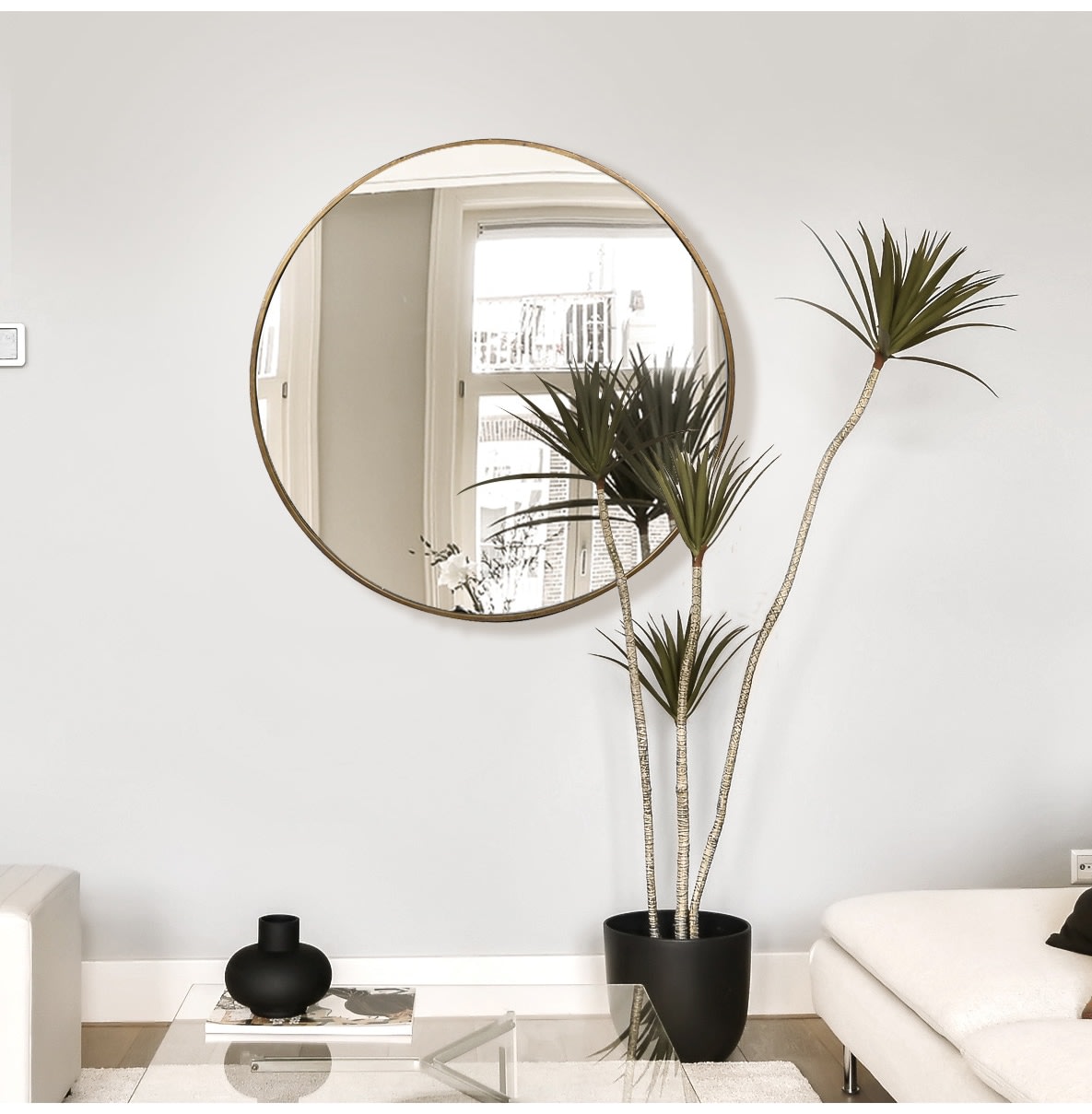 Large Golden Edge Round Wall Mirror