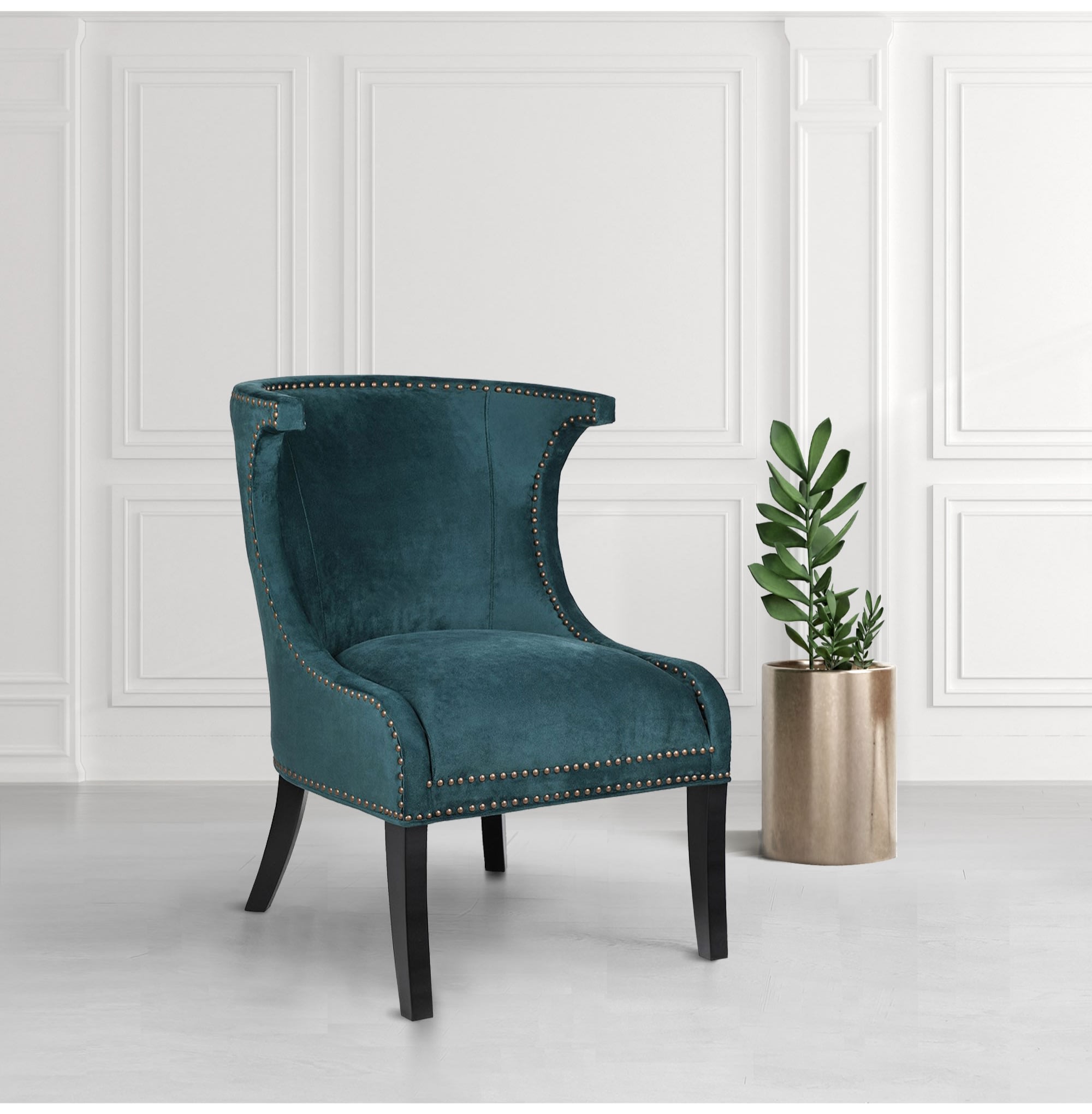 Teal Velvet Studded Wingback Dining Chair