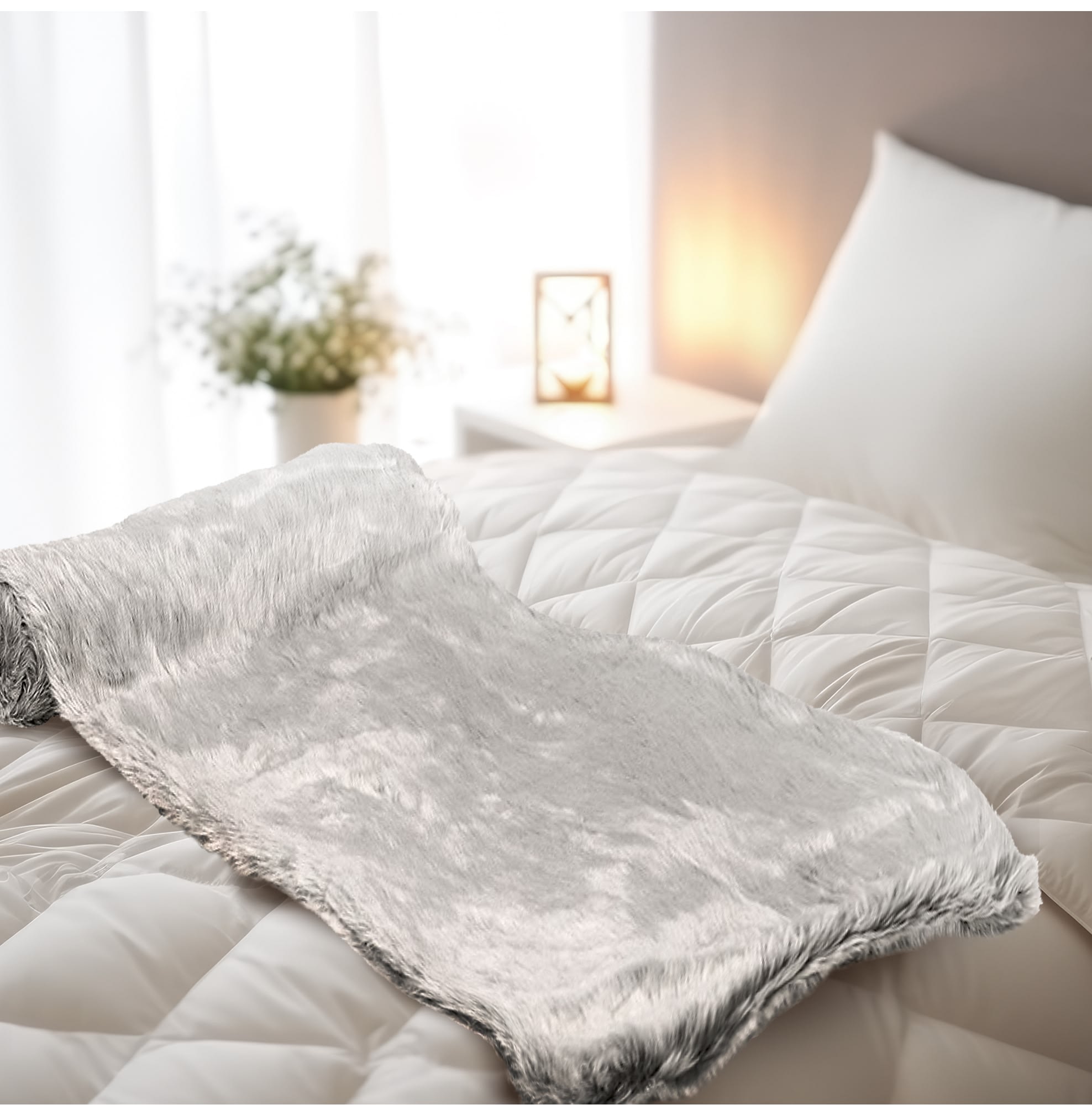 Large Silver Shimmer Faux Fur Throw