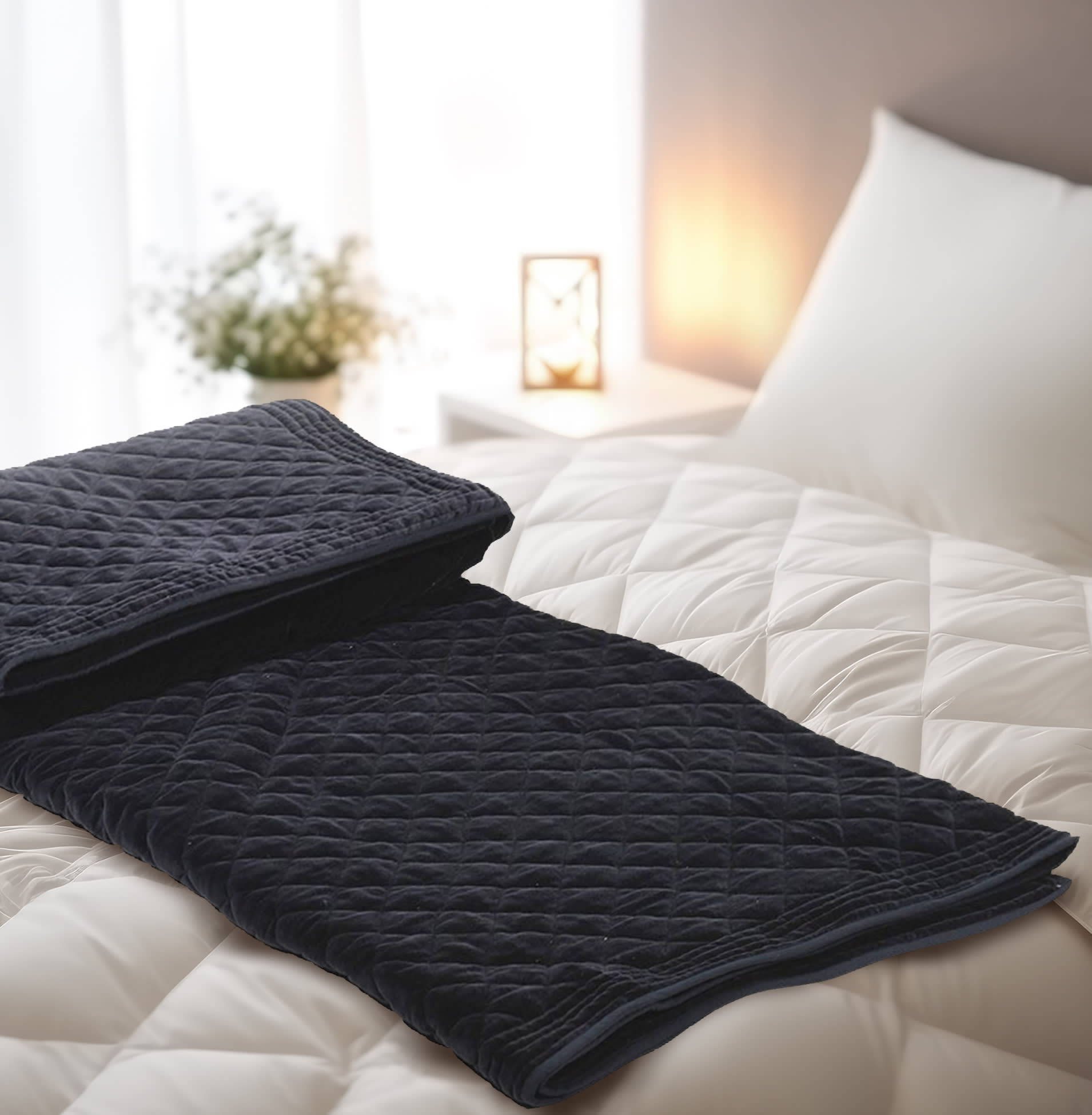 Black Quilted Velvet Extra Large Throw