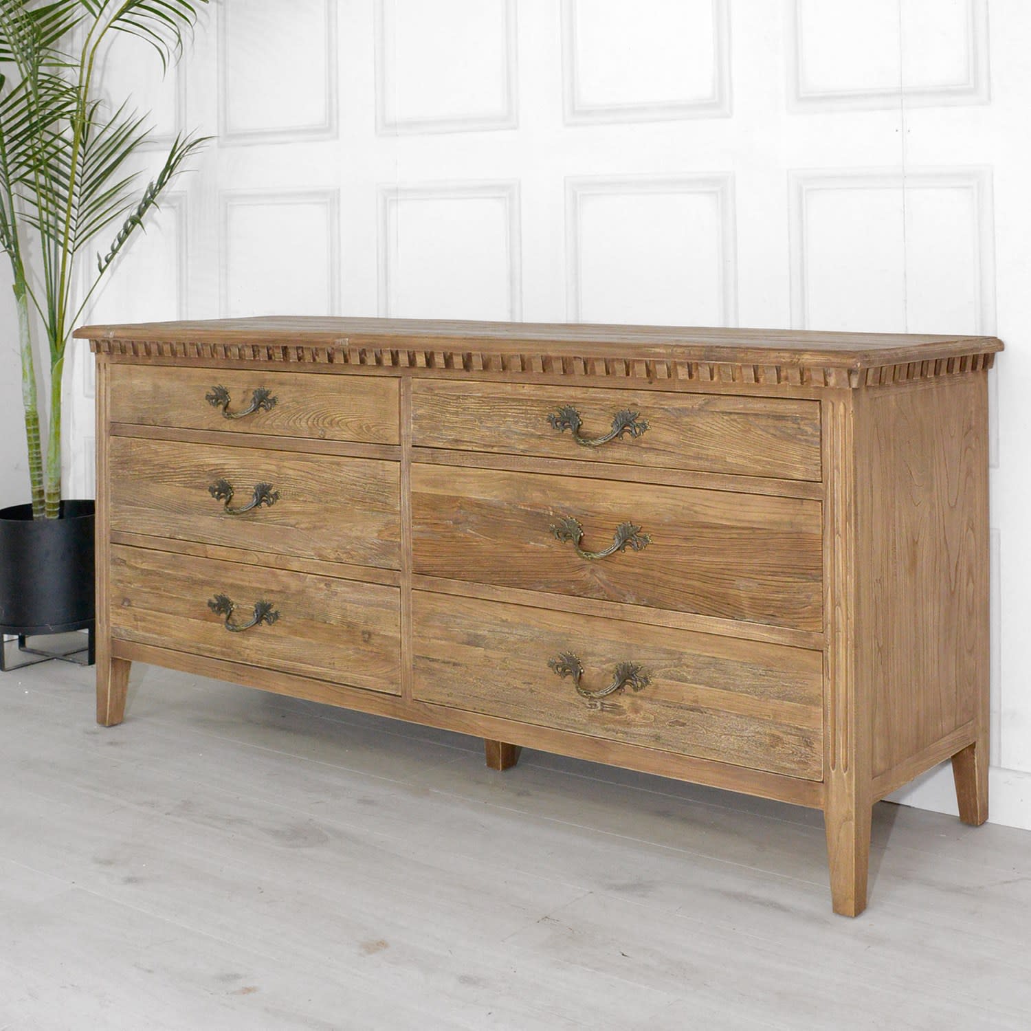 French Style Rustic Wooden Large 6 Drawer Chest of Drawers