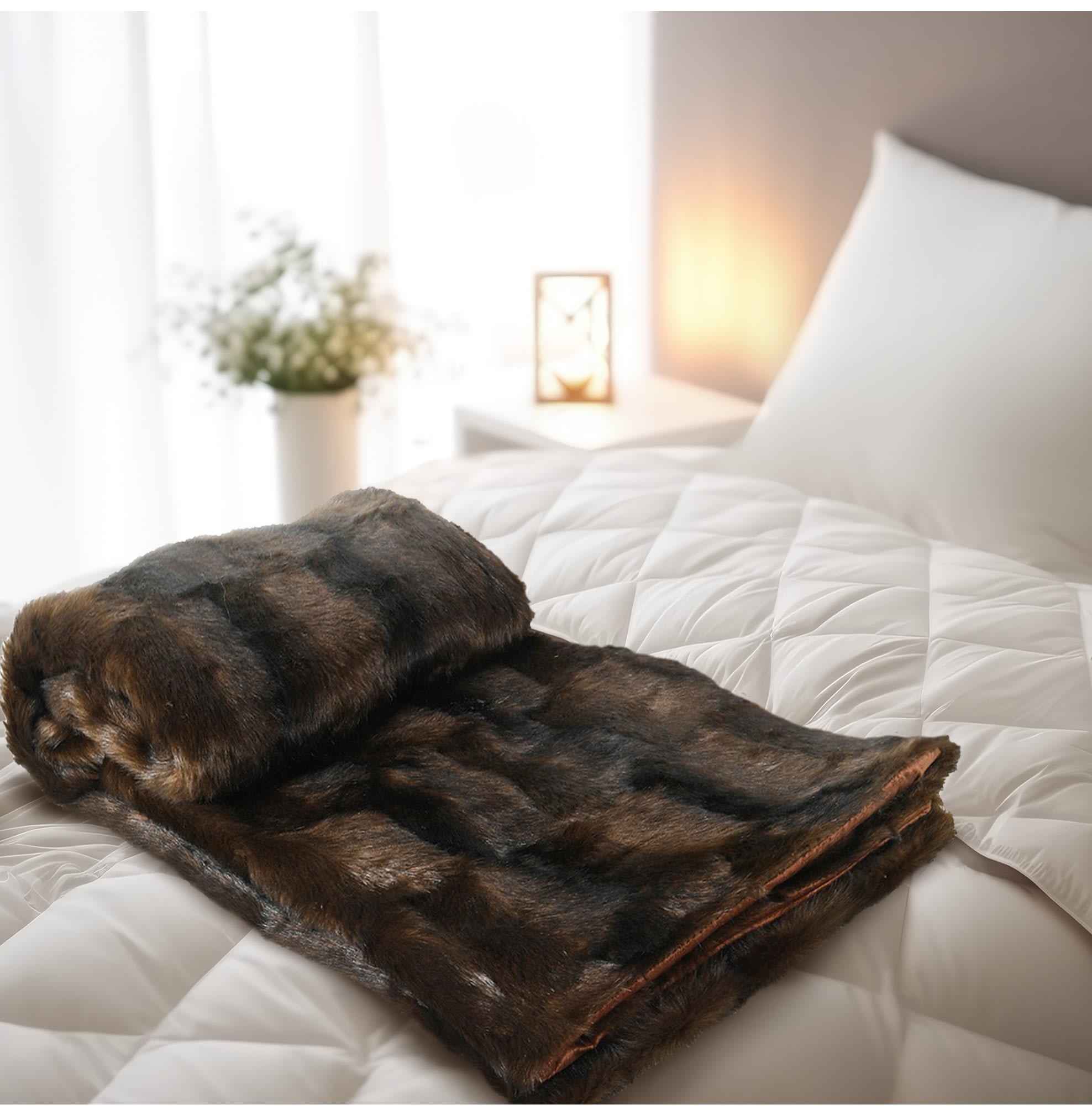 Large Brown Textured Faux Fur Throw