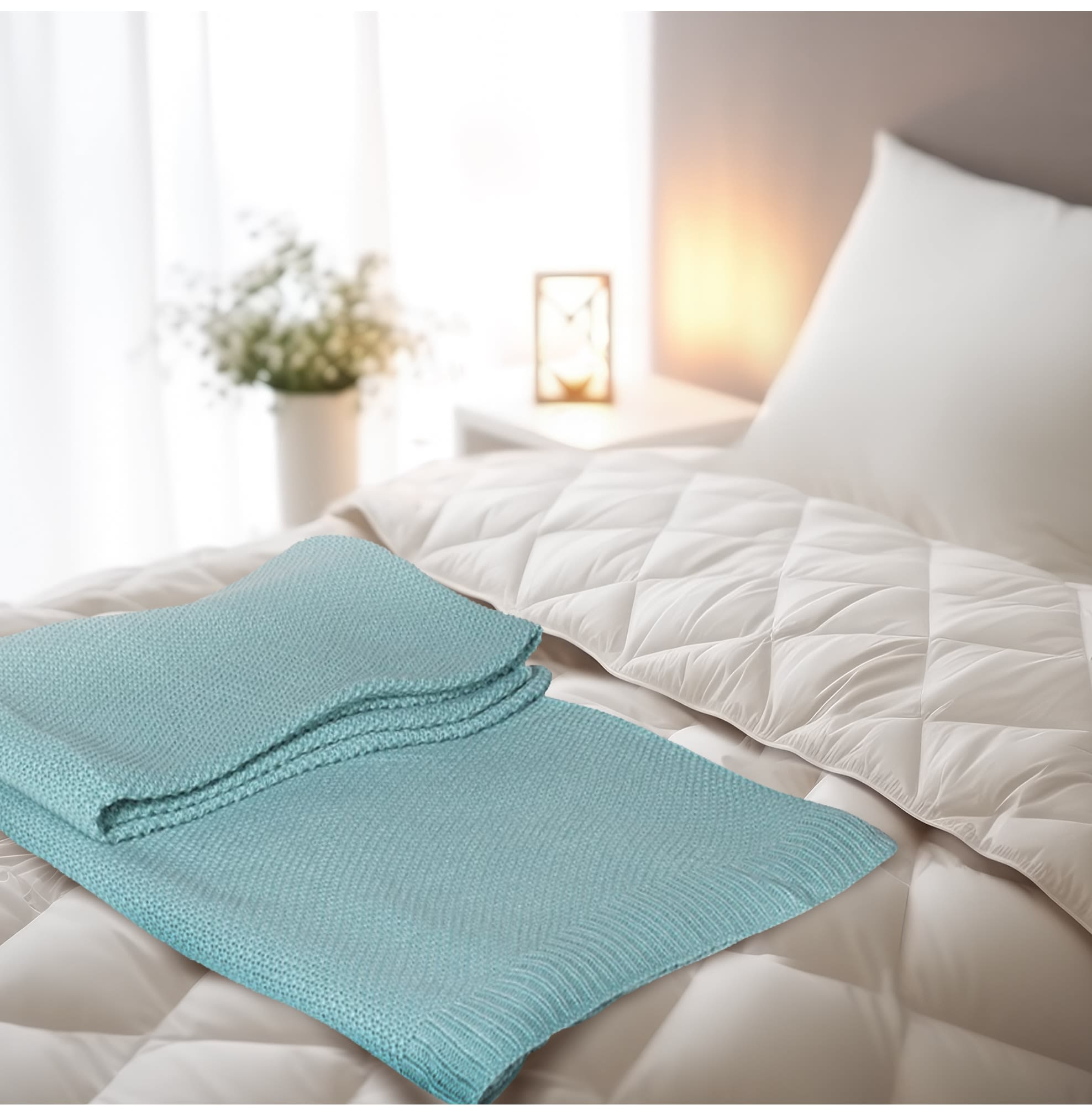 Aqua Blue Knitted Throw