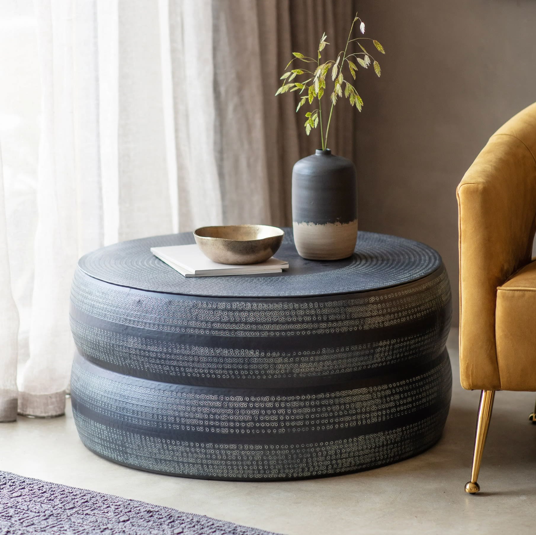 Rai Antique Charcoal Metal Coffee Table by Gallery Direct