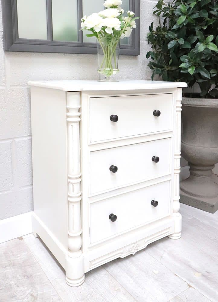 French Style White 3 Drawer Bedside Table