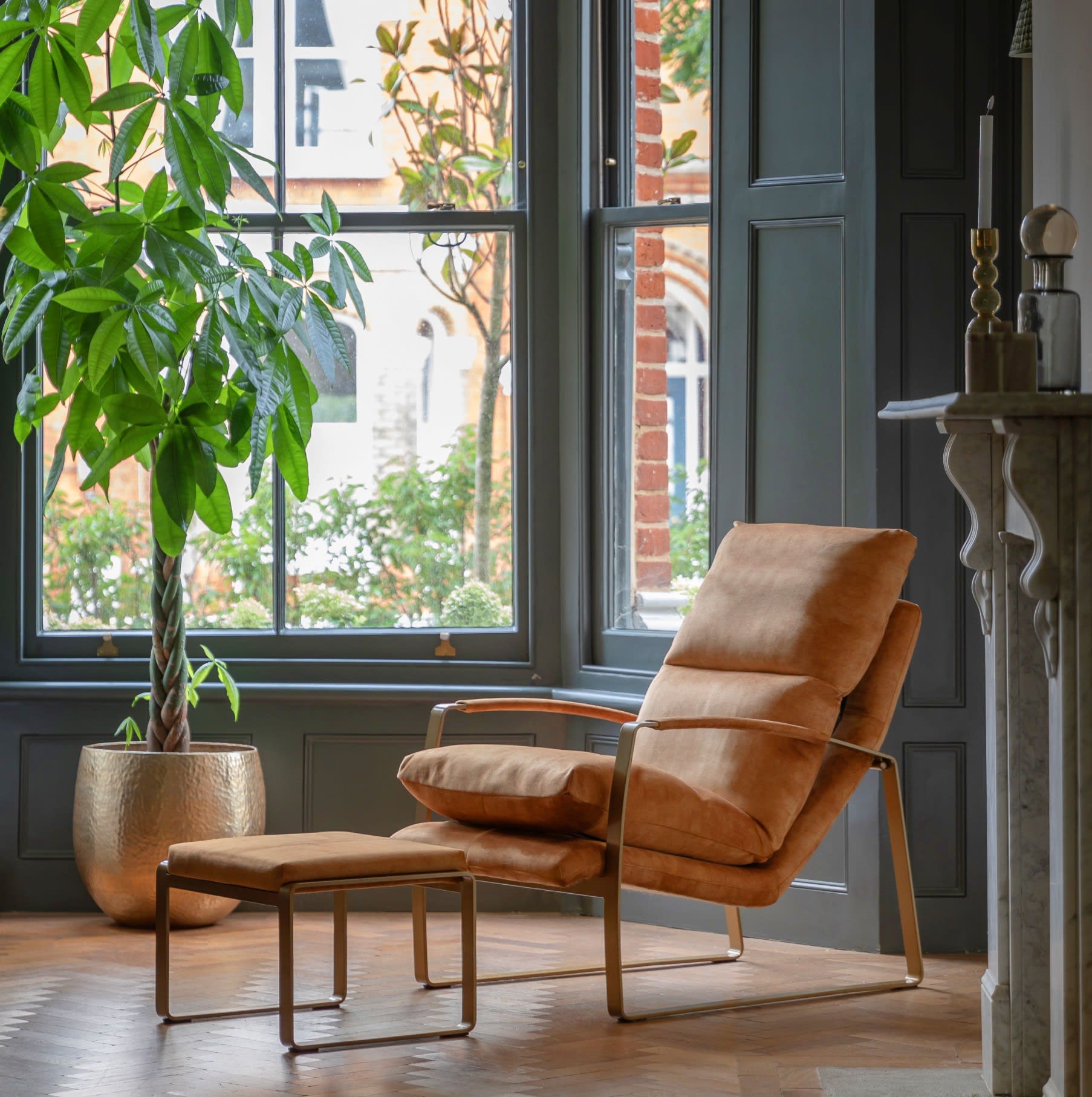 Fabien Ochre Brown Lounger Armchair by Gallery Direct