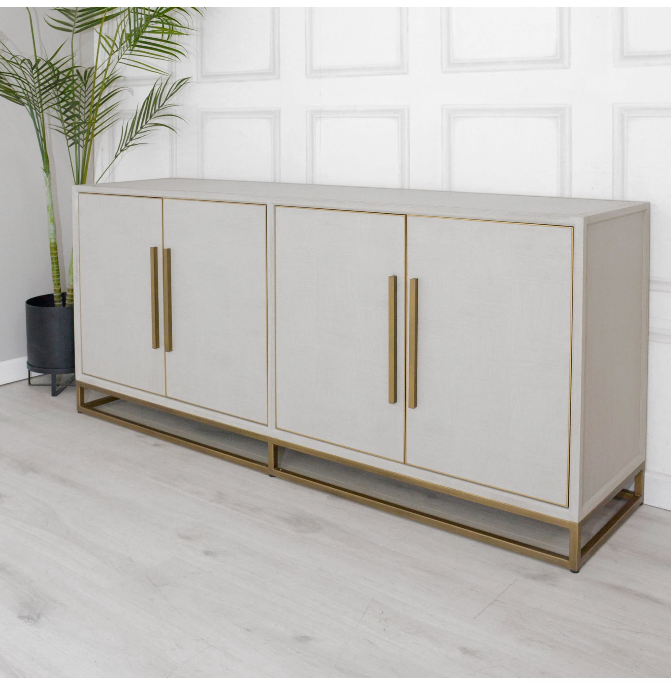 White Patterned Oak 4 Door Sideboard