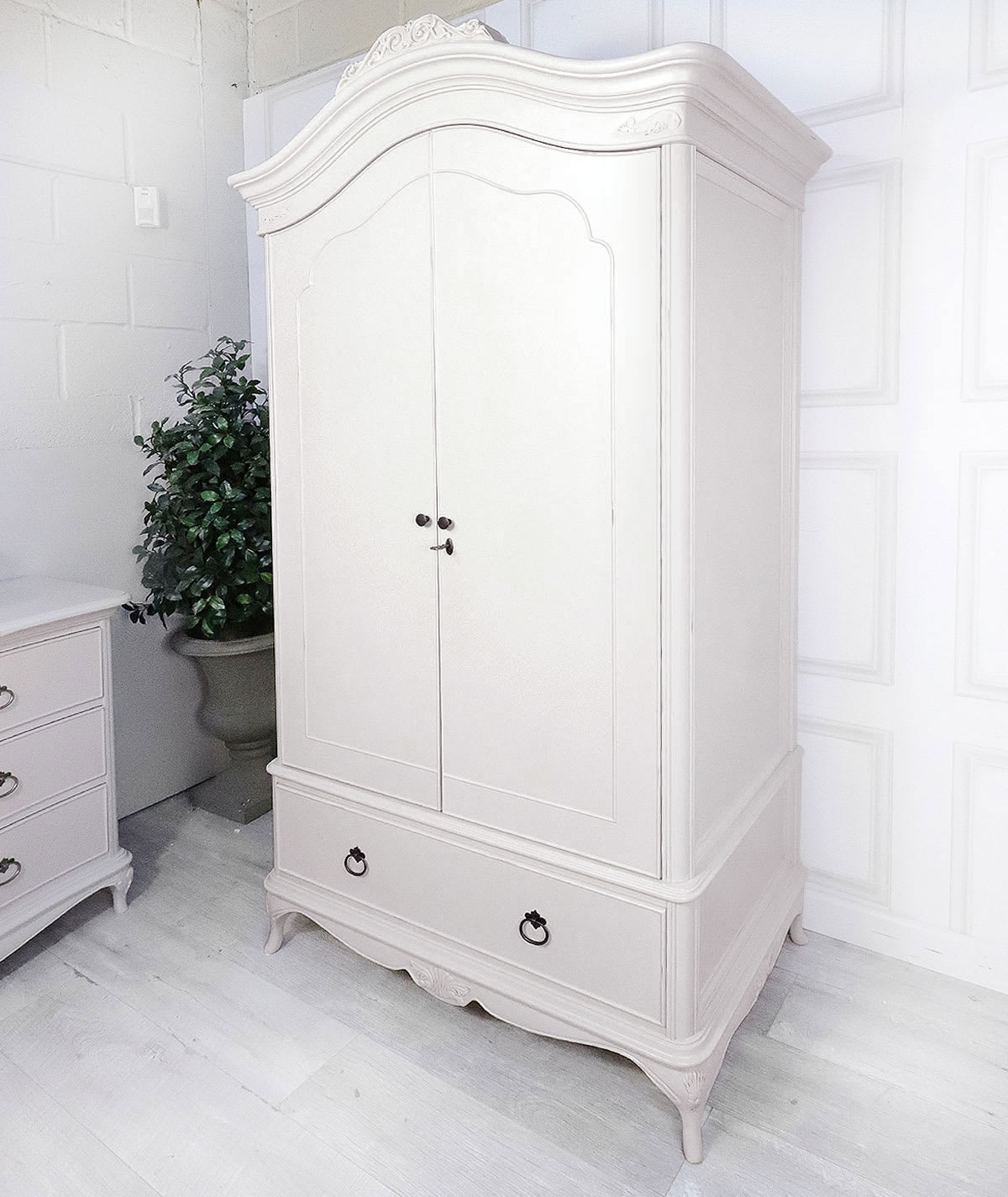 French Style Grey Double Armoire Wardrobe