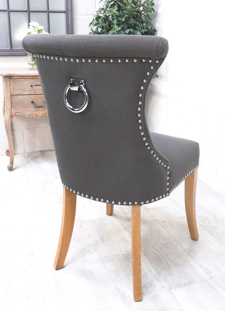 Grey Ring Pull Studded Dining Chair