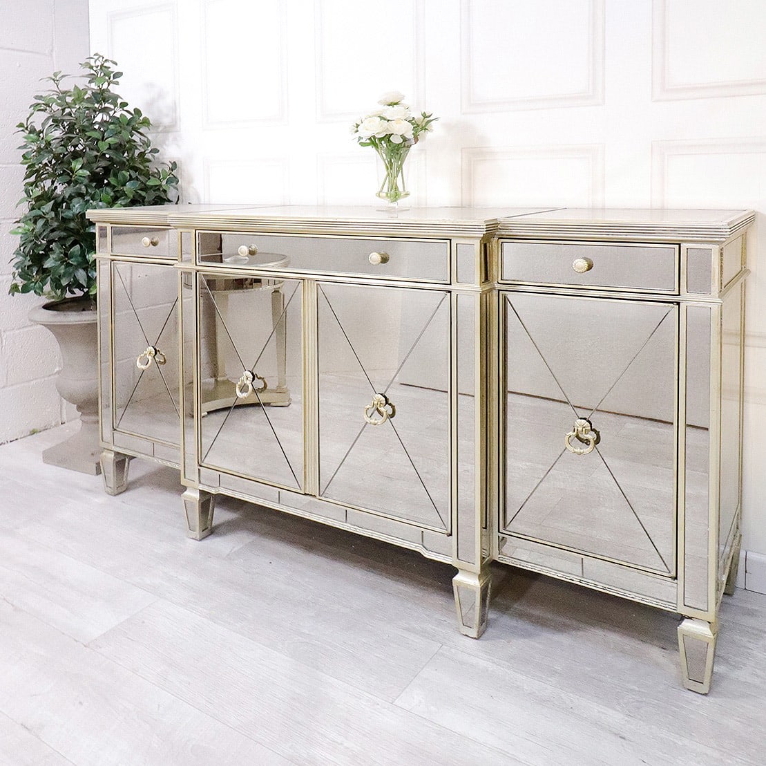 Mirrored Antiqued Glass Large Sideboard
