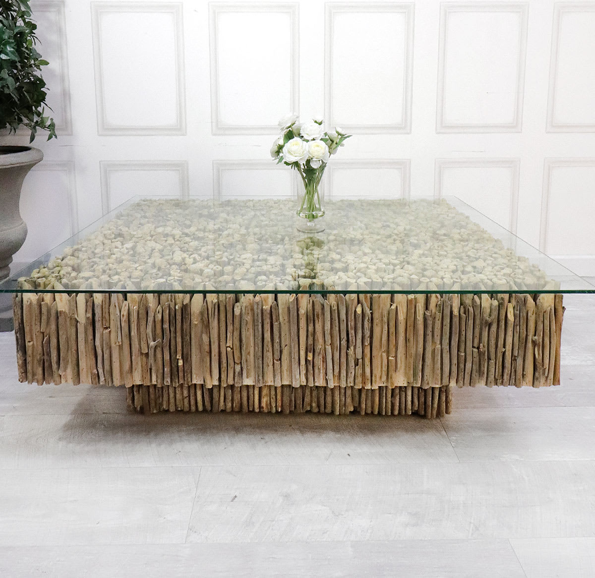 Driftwood Coffee Table with Glass Top