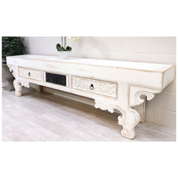 White Finish Oriental Style Long Sideboard