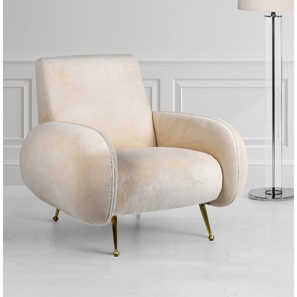 Cream Ribbed Velvet Armchair