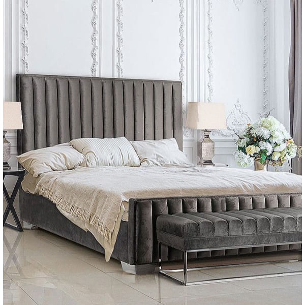 Grey Velvet Vertical Panel Bed (5ft/6ft)
