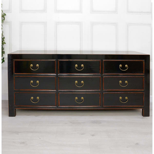 Oriental Style Black Multi Drawer Sideboard