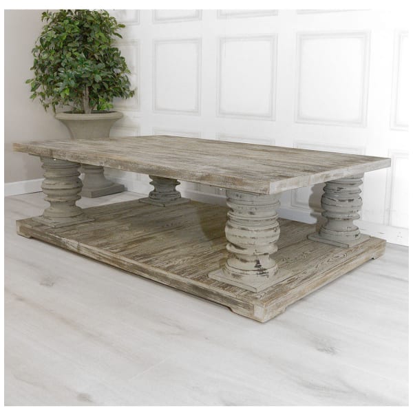 Distressed Column Leg Coffee Table