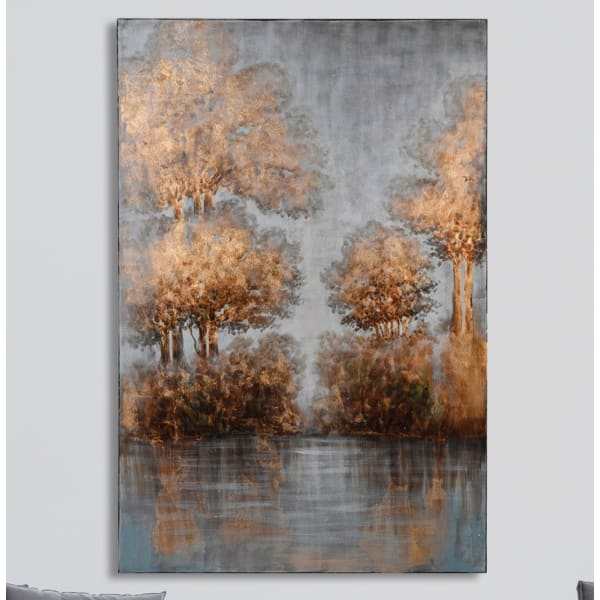 Large Lake Painting Golden Grey