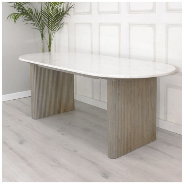 Arcade Baldwin Grey Ribbed Marble Top Dining Table