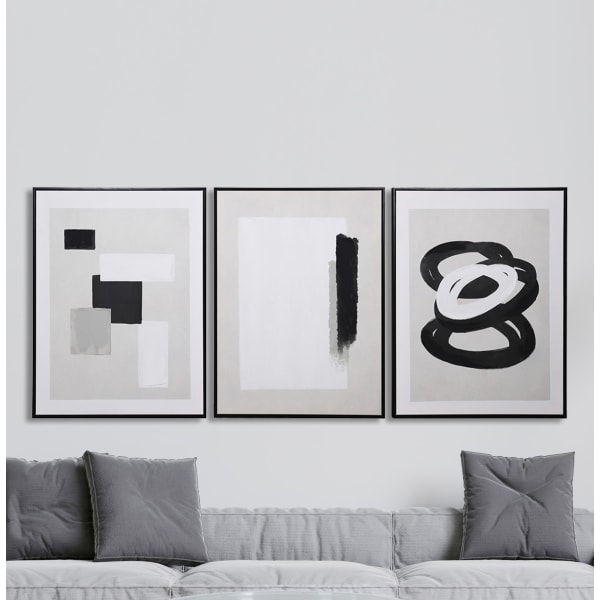 Set of 3 Monochrome Abstract Wall Art