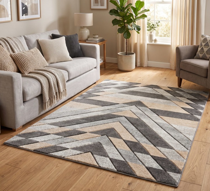 grey mustard beige triangle pattern rug