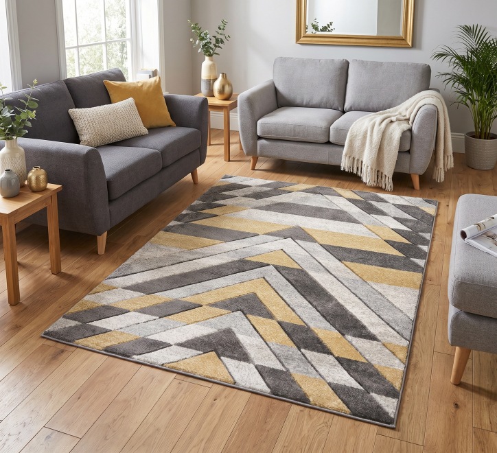 grey mustard triangle pattern rug