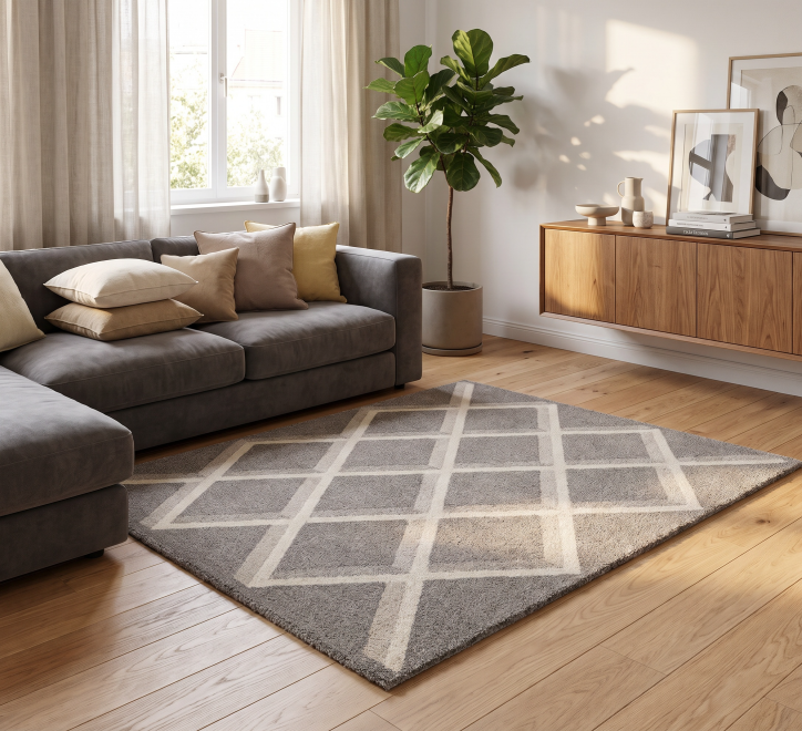 grey beige rectangle matrix pattern rug