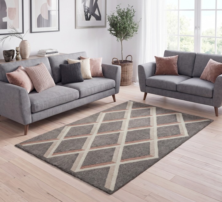 dark grey beige rectangle matrix pattern rug