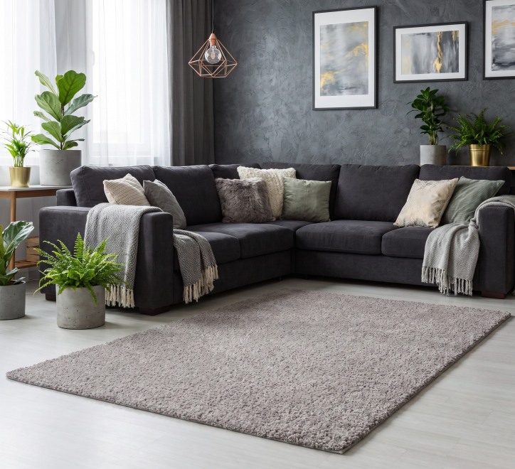 grey shaggy rug