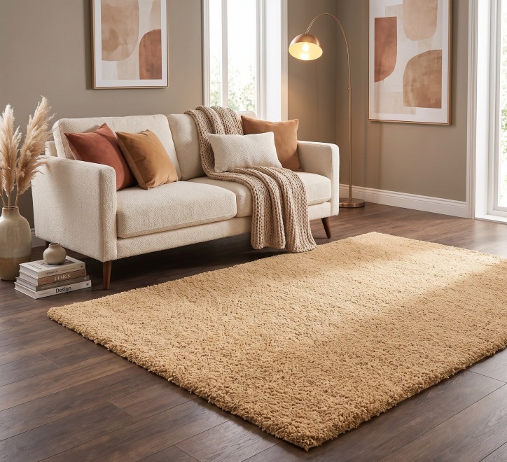 yellow ochre shaggy rug