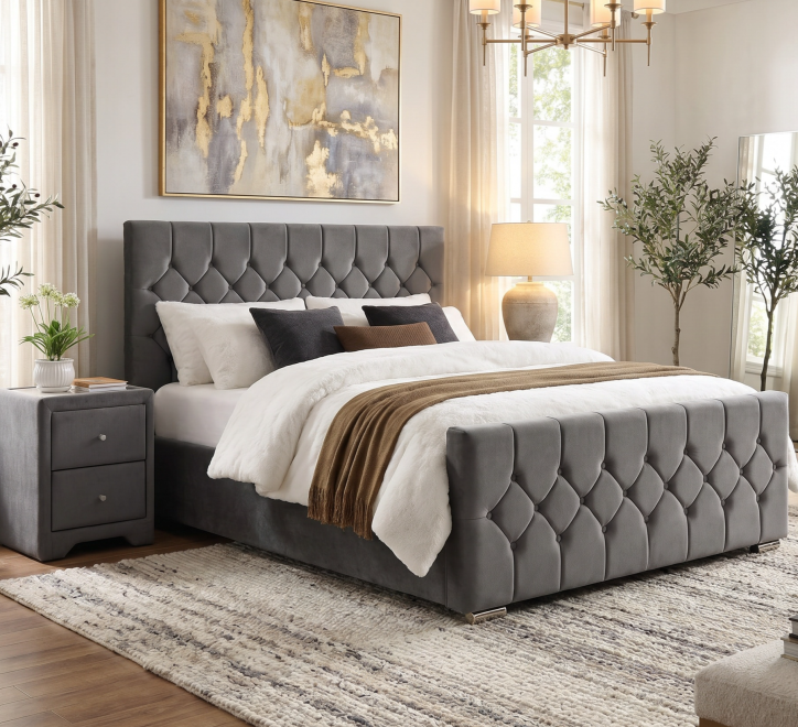 grey fabric bed button headboard matching locker