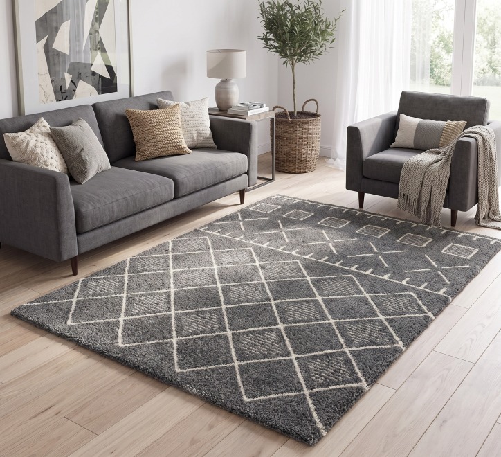 grey white mixed pattern rug