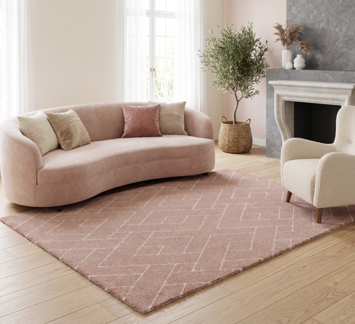 pink white mixed shapes pattern rug