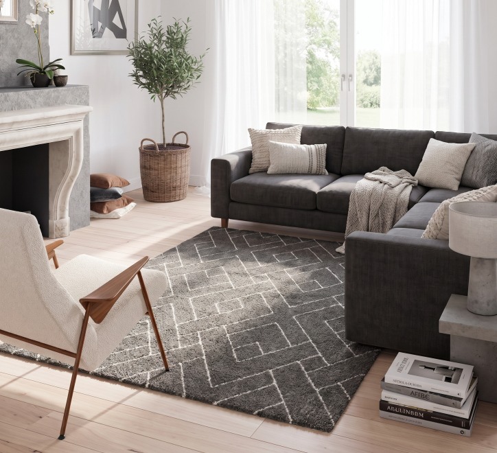 grey white mixed shapes pattern rug