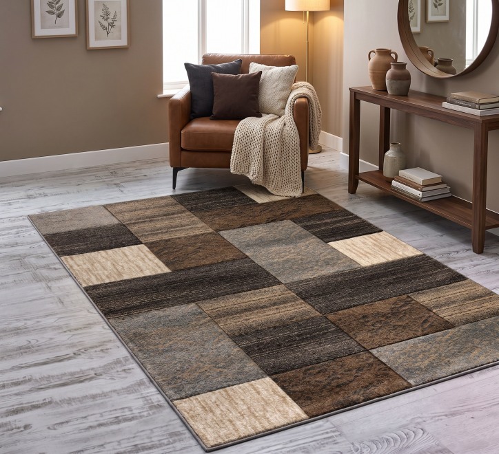 brown grey beige rectangle pattern rug