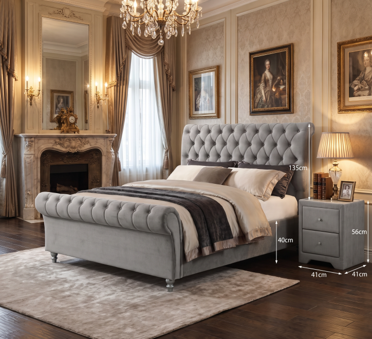 silver fabric bed button headboard scroll footboard matching locker