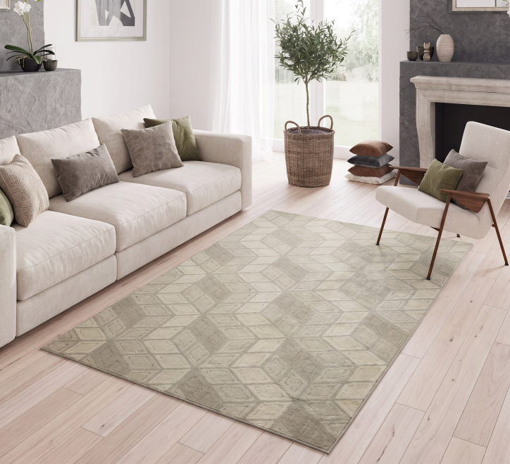 beige brown geometric cube pattern rug