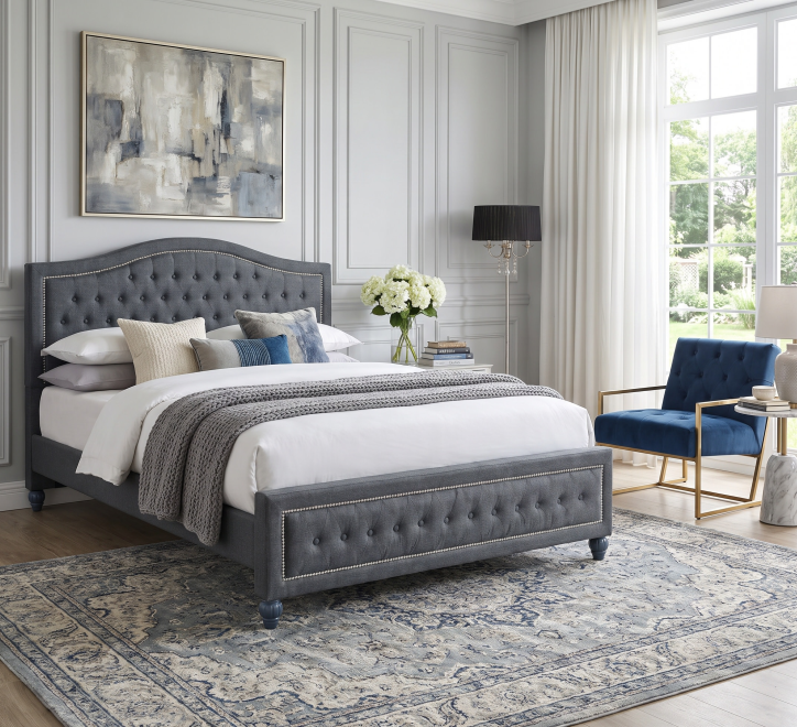 grey fabric bed button design headboard and footboard