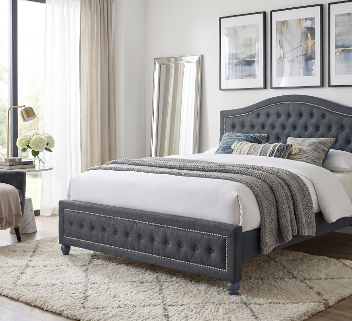 grey fabric bed button design headboard and footboard