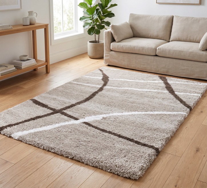 taupe beige curved line pattern rug