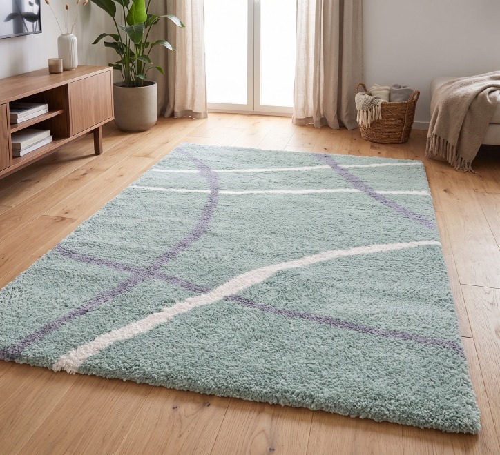 turquoise green white curved line pattern rug